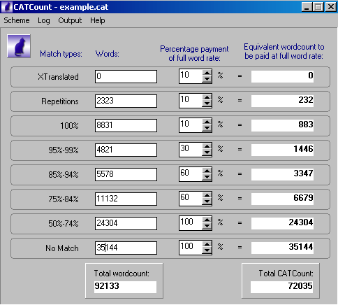 Screenshot of CATCount: Trados Translator's Workbench 7 - compatible wordcount tool